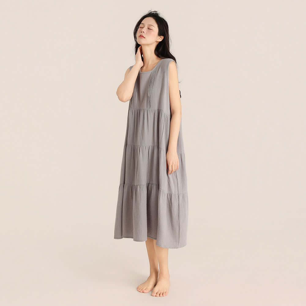 Camicia da notte minimalista senza maniche in doppia garza di cotone - Grigio - XL - image 3