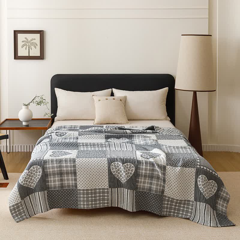 Coperta trapuntata in garza di cotone a forma di cuore in stile patchwork - Blu - Matrimoniale - image 9