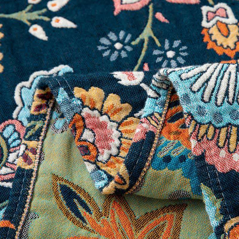 Coperta trapuntata in cotone con nappe floreali boho - image 6