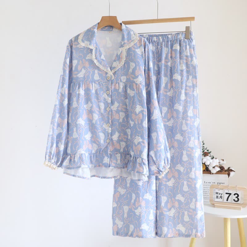 Pigiama in garza di cotone Bunny & Bow - Blu - XL - image 0