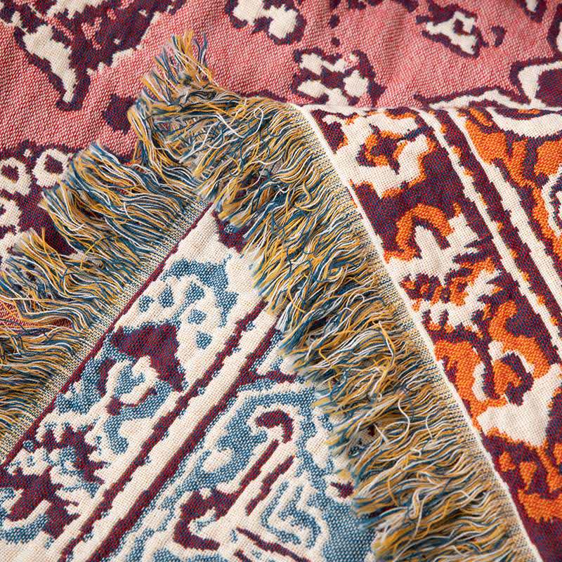 Coperta trapuntata con nappe in cotone floreale vintage - image 5