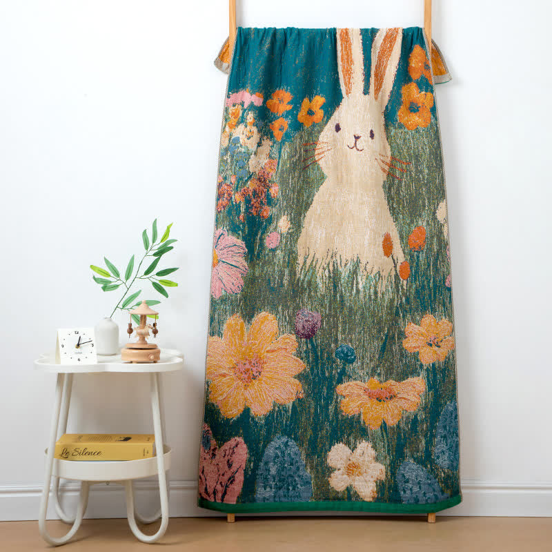 Asciugamano da bagno in garza di cotone con motivo floreale "Coniglietto da favola" - Multicolore - 80 cm x 160 cm - image 0