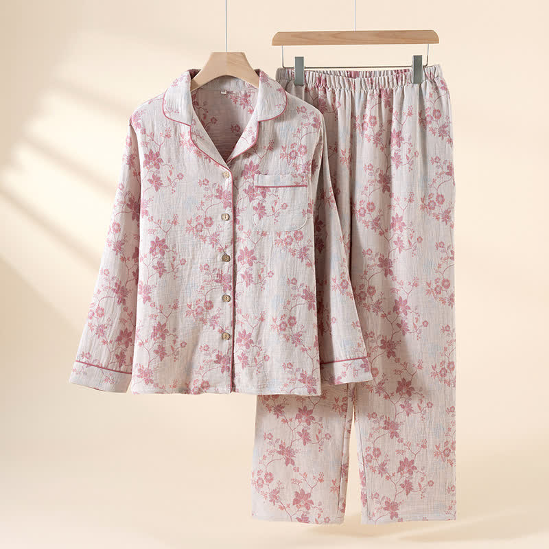 Pigiama in cotone e lino con stampa floreale vintage jacquard - Beige - XL - image 1