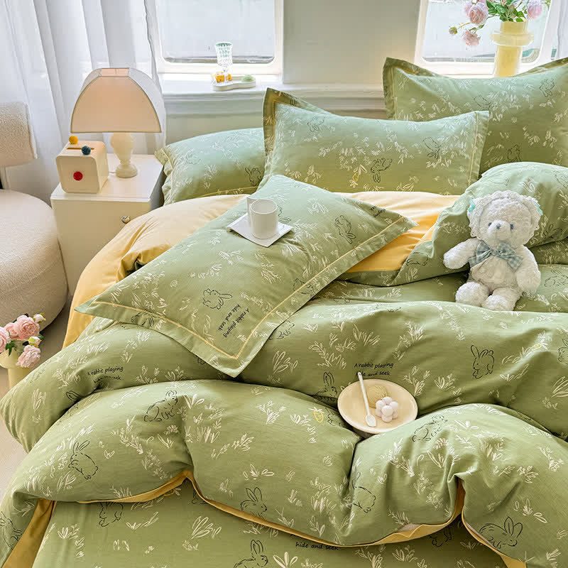Set di biancheria da letto in cotone spazzolato con motivo coniglietto e foglia - image 5