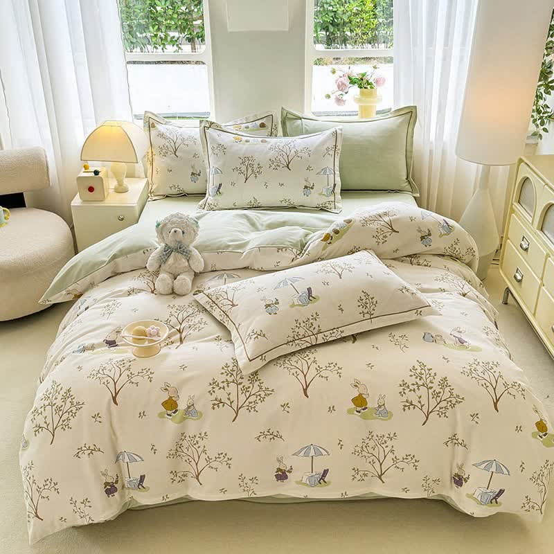 Set di biancheria da letto in cotone spazzolato con coniglietto e albero - image 1