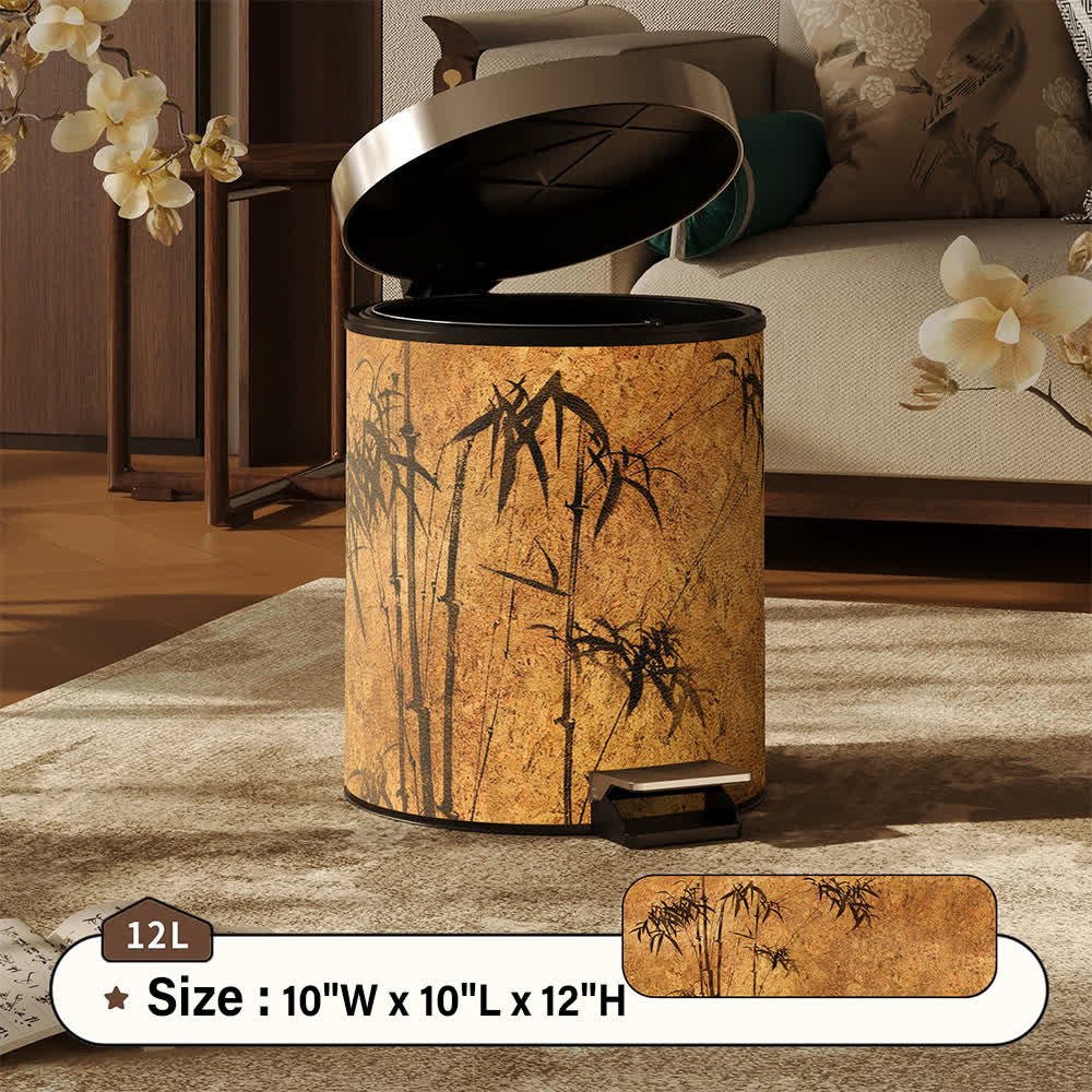 Cestino per rifiuti in pelle con stampa di bambù in stile Zen orientale. - Cachi - Pedale - 25 x 25 x 32cm) - image 14