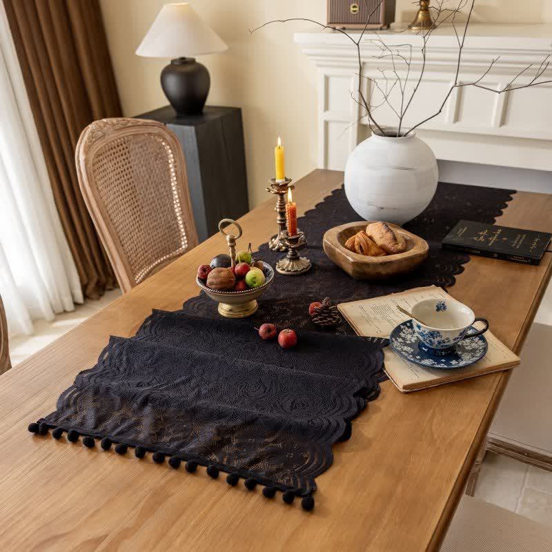 Runner da tavola con nappe in pizzo jacquard a rose - image 10