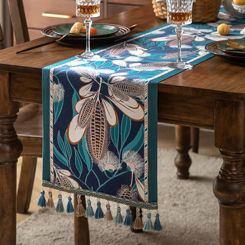 Runner da tavola artistico in jacquard di mais con nappe - Blu - 35cm x 300cm - image 4
