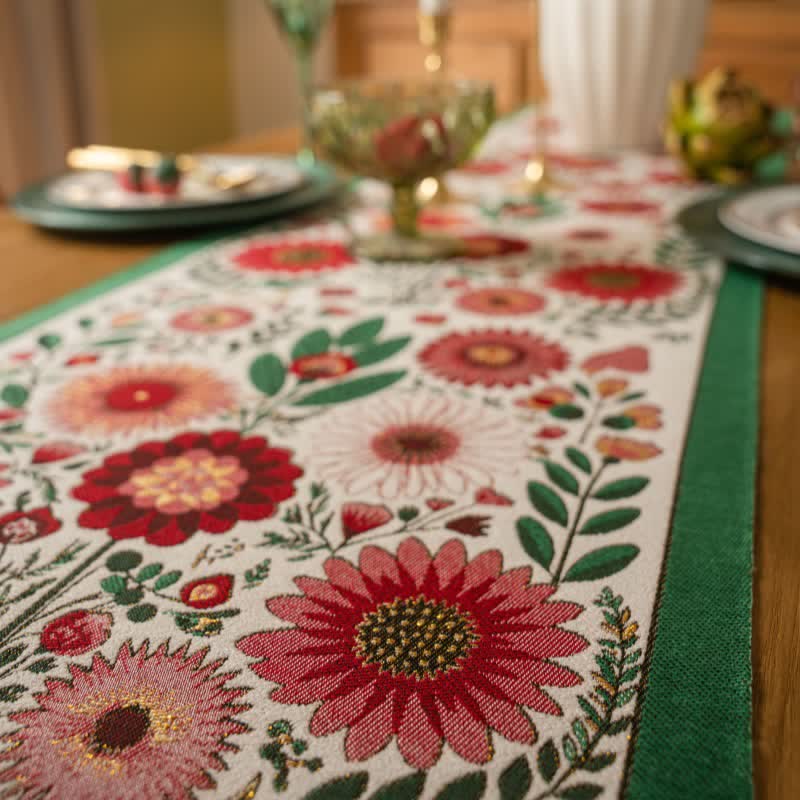 Runner da tavola con nappe in jacquard a fiori rosa - image 4