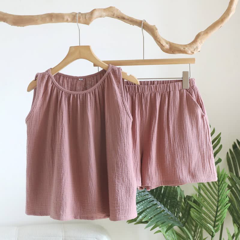 Completo composto da canotta e pantaloncini in doppia garza di cotone. - Rosa - XL - image 13