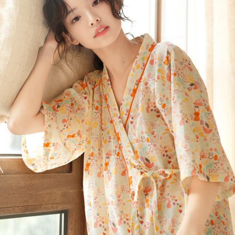 Camicia da notte kimono con coniglietto e luna - image 6