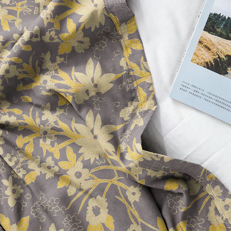 Kimono in cotone jacquard con motivo floreale pastorale - image 25