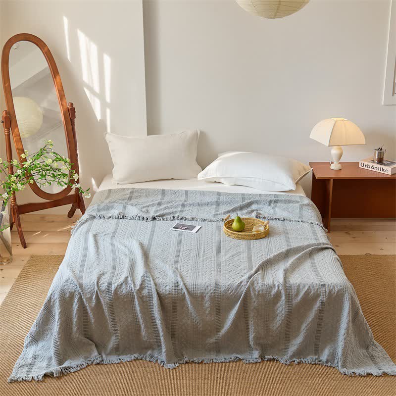 Coperta trapuntata a nido d'ape con frange a nappe - Grigio - Matrimoniale - image 6