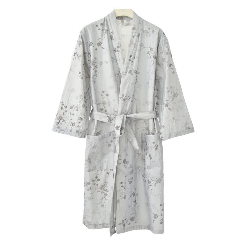 Elegante kimono in cotone e lino con stampa floreale. - image 5