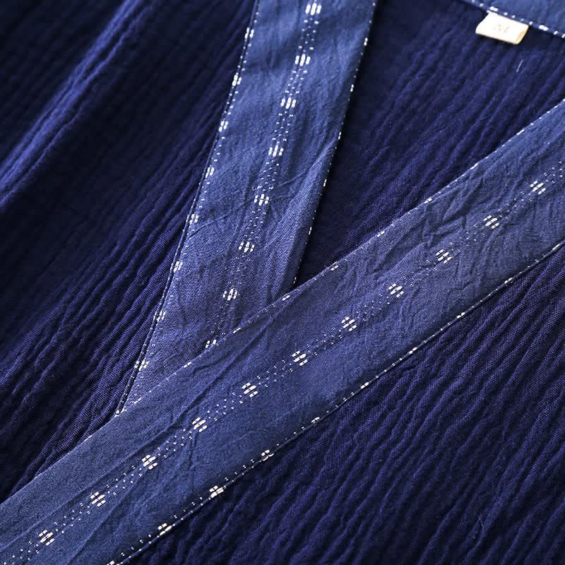 Completo pigiama kimono in garza di cotone blu navy - image 10