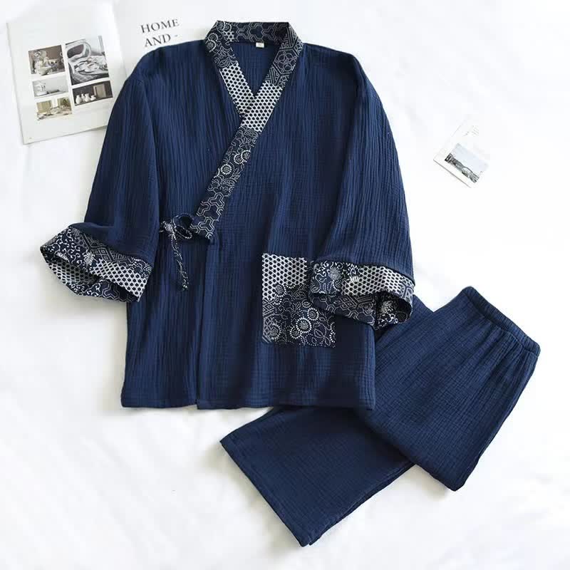 Kimono in garza di cotone dallo stile etnico - Blu navy - XL - image 9
