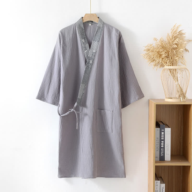 Kimono in garza di cotone in stile etnico - Grigio chiaro - XL - image 10