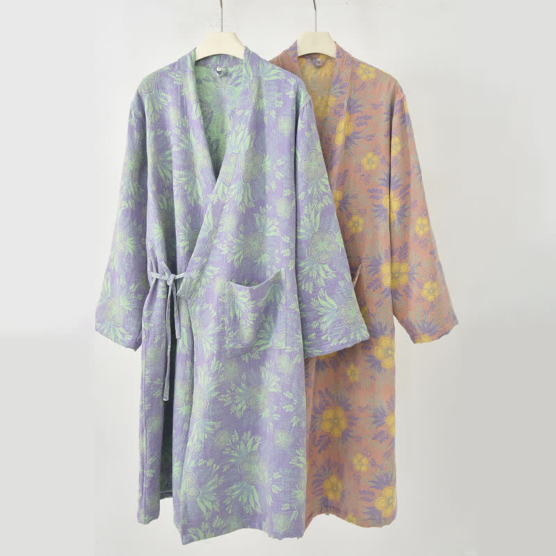 Kimono in doppia garza di cotone con motivo a fiori di pesco - image 6