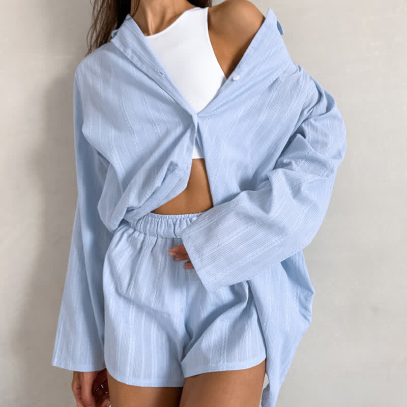 Completo pigiama a righe in stile minimalista - Blu - L - image 5