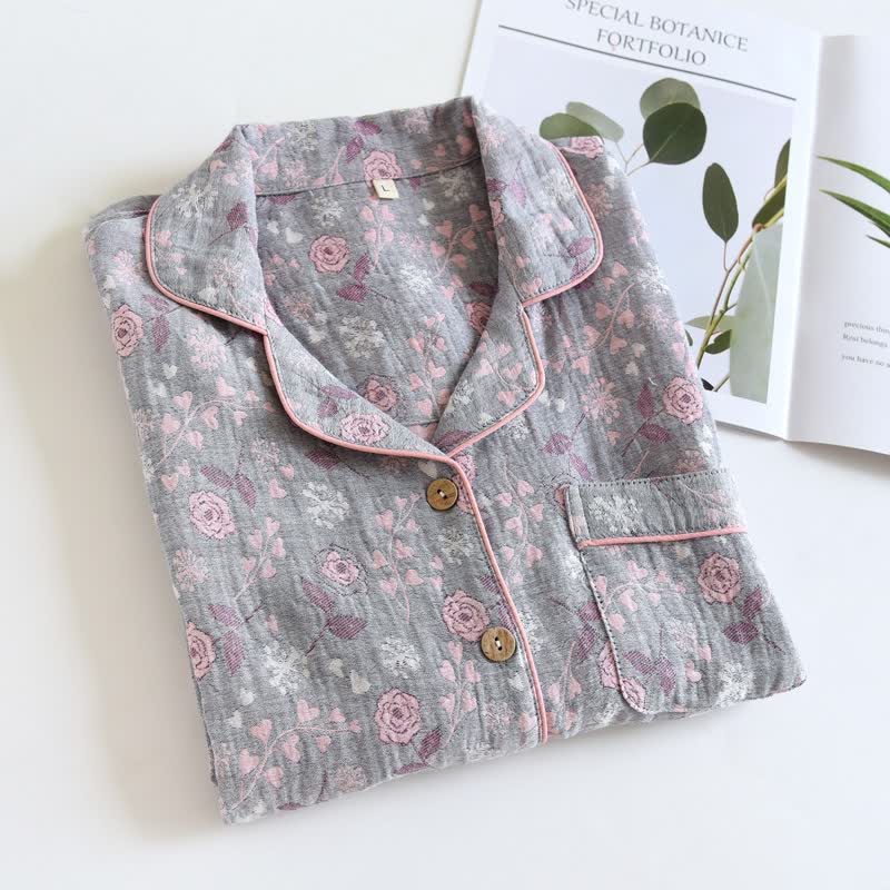 Set pigiama in cotone jacquard con motivo a rose, ispirato allo stile vintage. - image 21