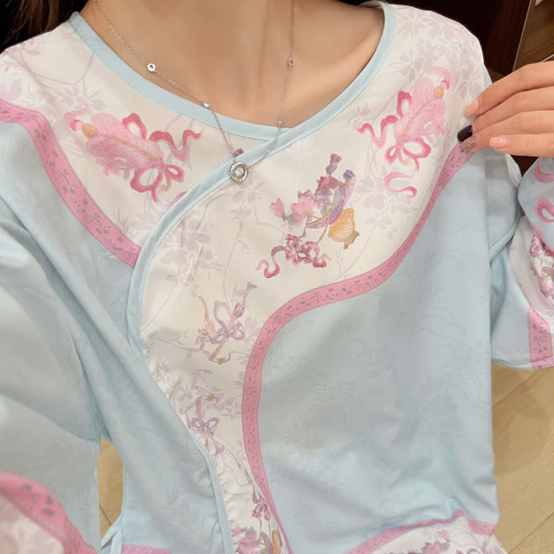 Pigiama floreale azzurro in stile vintage - image 6