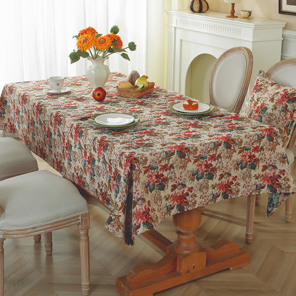 Tovaglia jacquard con motivo floreale e dipinti ad olio vintage - 140cm x 240cm - image 0