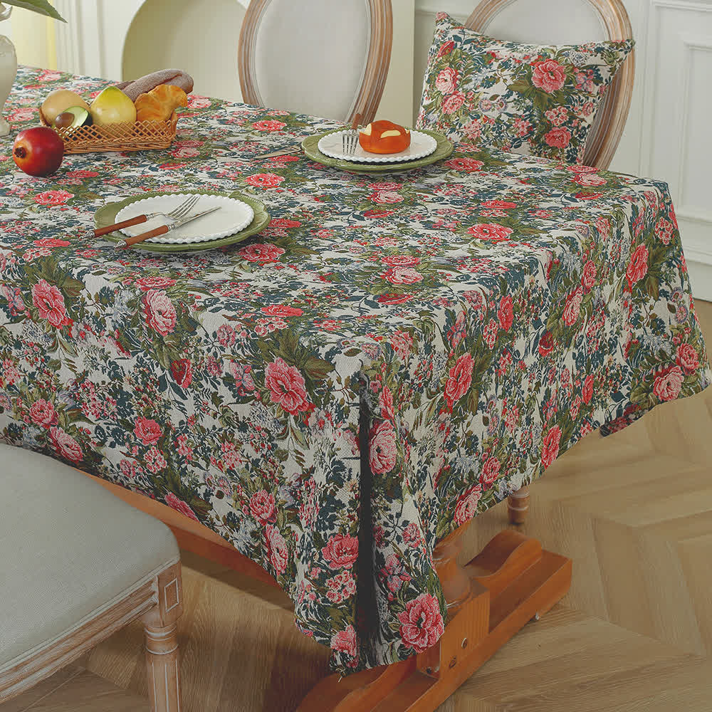 Tovaglia floreale jacquard con rose in stile shabby chic - image 1