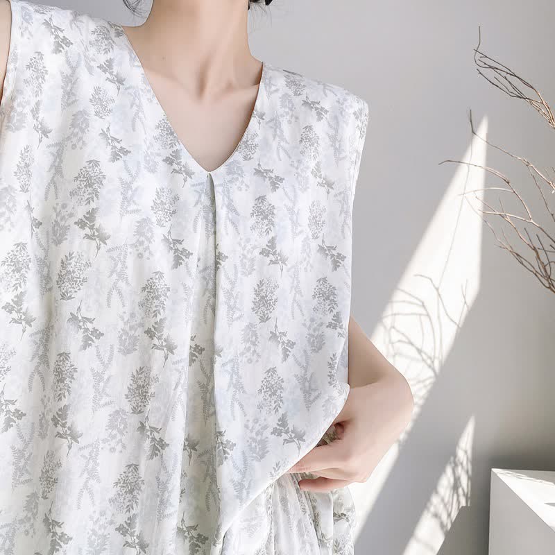 Elegante pigiama composto da canotta e pantaloni con stampa a foglie. - image 4