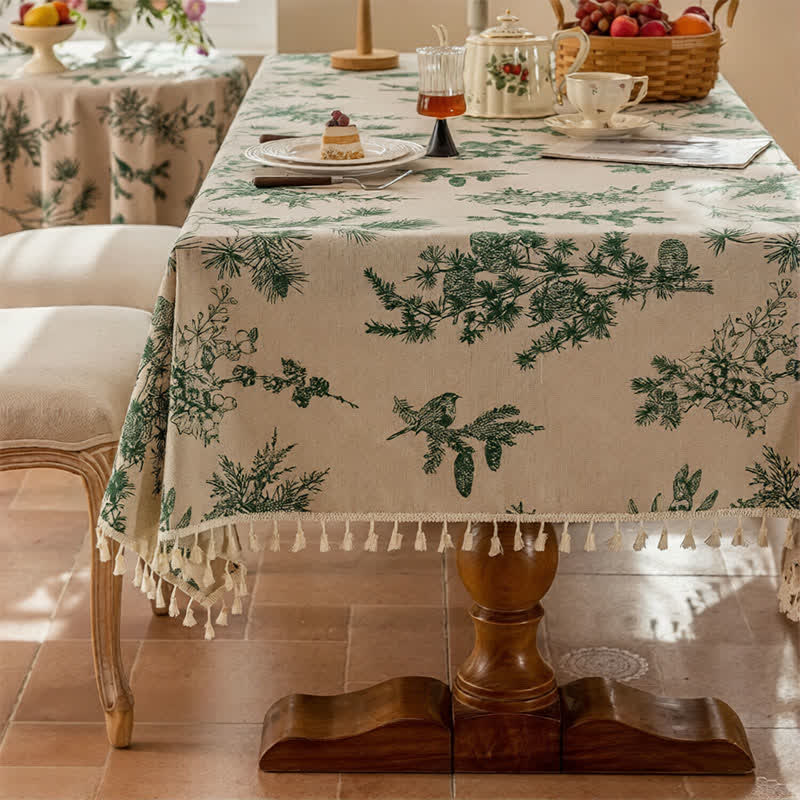 Tovaglia da pranzo con frange e stampa a motivi vegetali - image 2