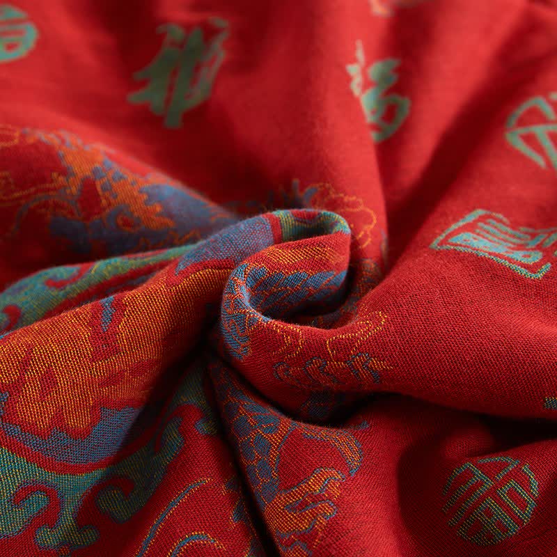 Trapunta jacquard retrò in garza di cotone con motivo di buon auspicio - image 10
