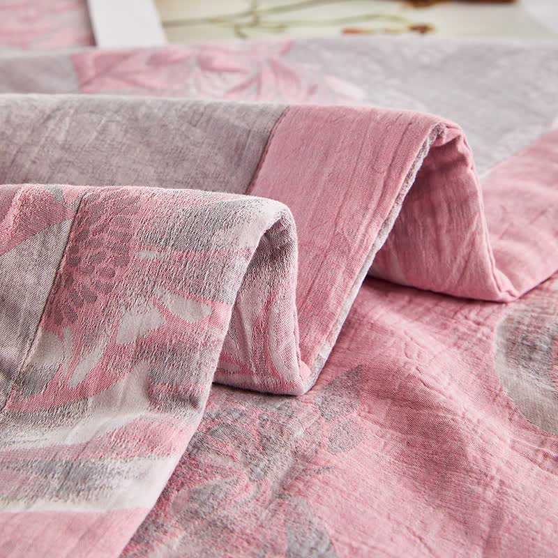 Trapunta jacquard rustica in garza di cotone con motivo floreale - image 10