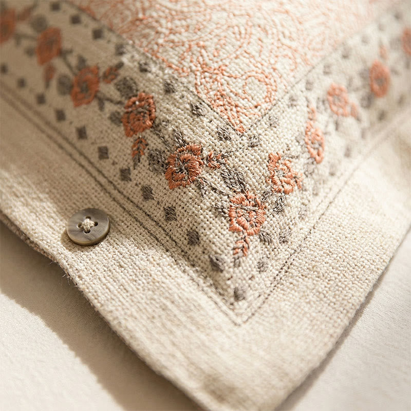 Federe in cotone e lino con motivo rosa vintage (2 pezzi) - image 1
