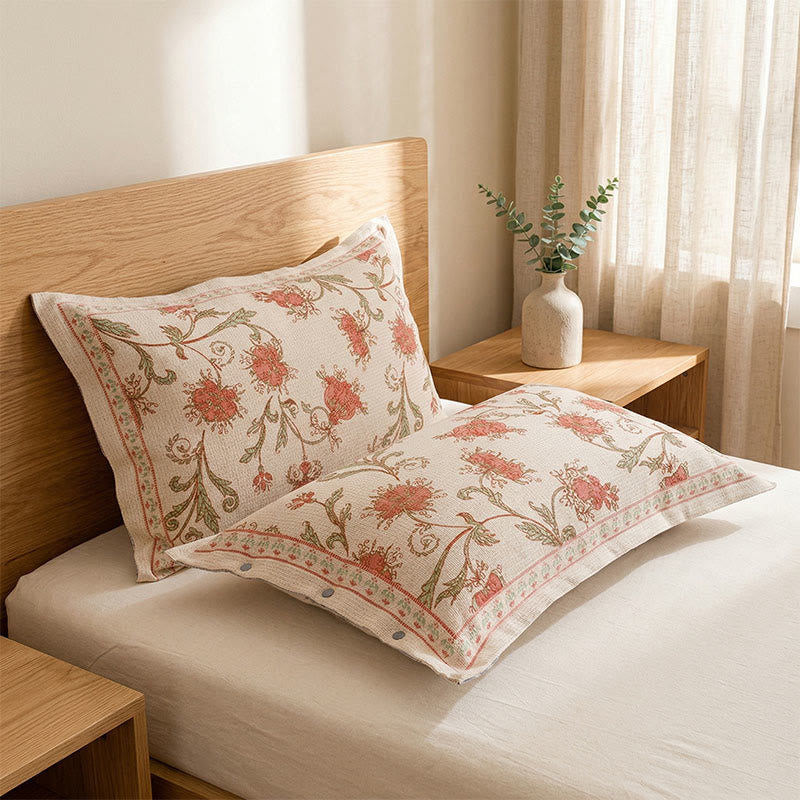 Federe in cotone e lino con stampa floreale rossa (2 pezzi) - Rosso - 48 cm x 74 cm - image 0