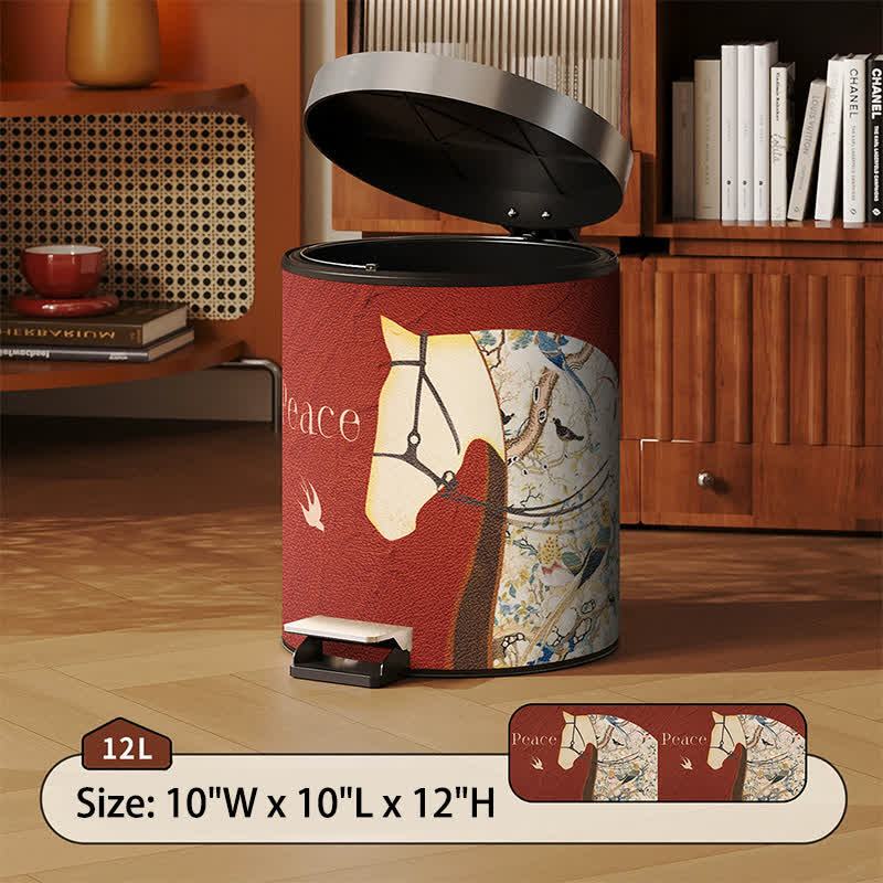 Cestino per rifiuti in pelle equestre con texture litchi - Rosso - Pedale - 25 x 25 x 32cm) - image 11