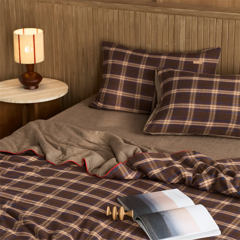 Set copriletto semplice a quadri in puro cotone - Caffè - Set di biancheria da letto - Matrimoniale Grande - image 5