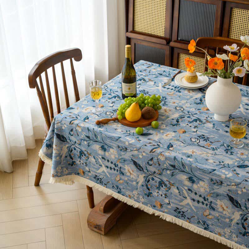 Tovaglia jacquard con dipinto ad olio raffigurante un giardino sereno. - image 4