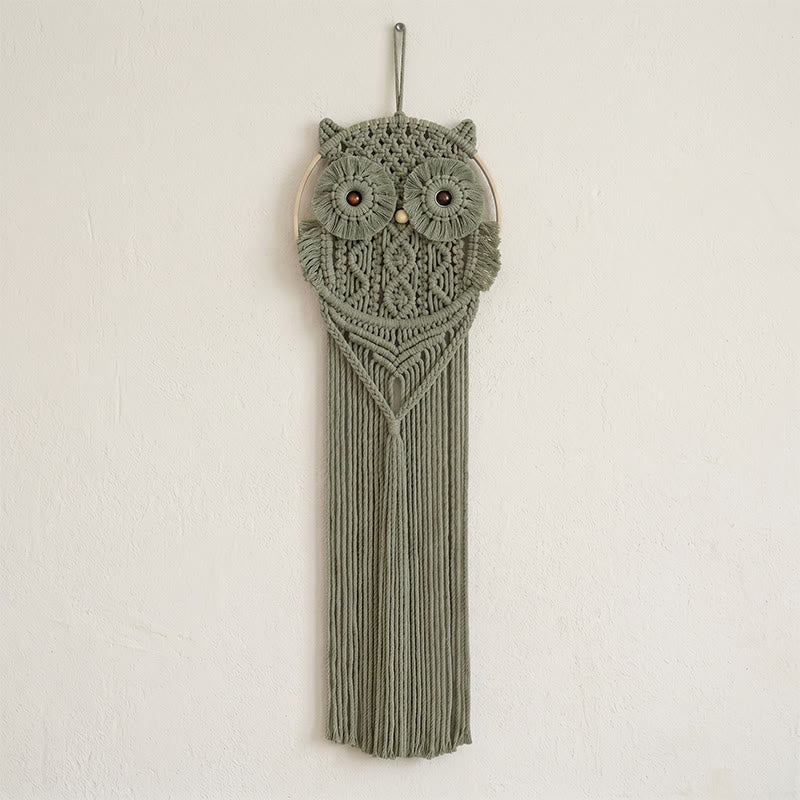 Decorazione da parete a forma di gufo in macramè realizzata a mano. - Verde - 76 cm x 25 cm - image 3