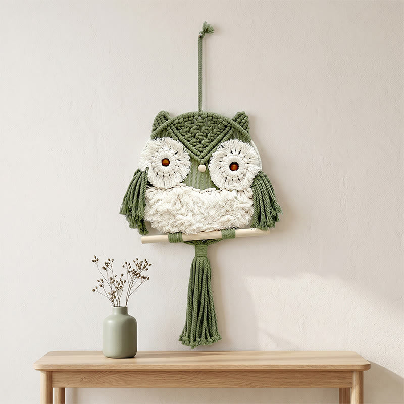 Decorazione da parete a forma di gufo in macramè, stile nordico. - Verde - 25 cm x 50 cm - image 7