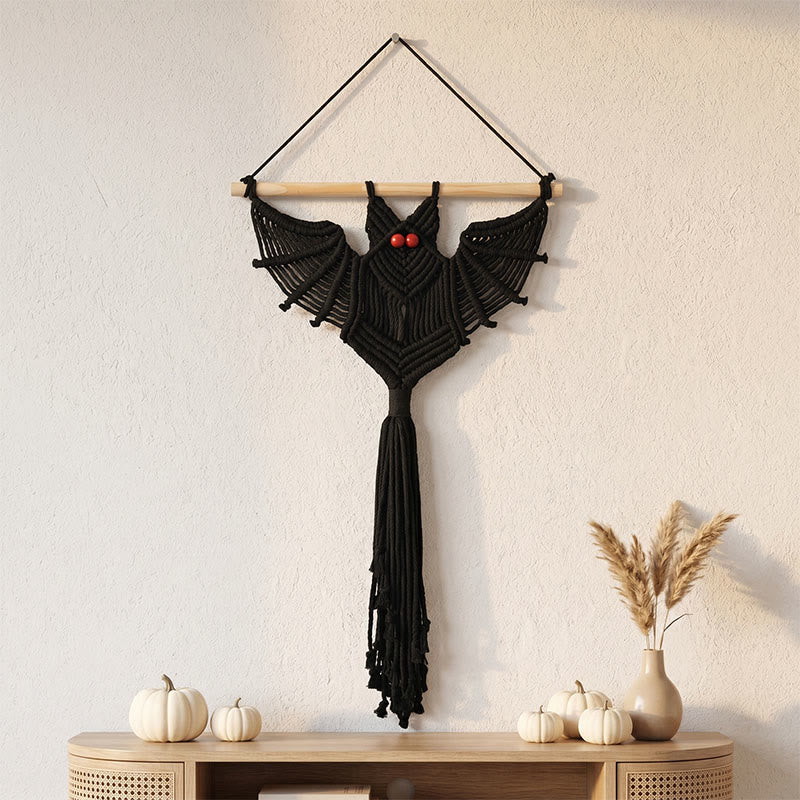 Decorazione da parete a forma di pipistrello in macramè gotico con nappe. - Nero - 50 cm x 76 cm - image 4