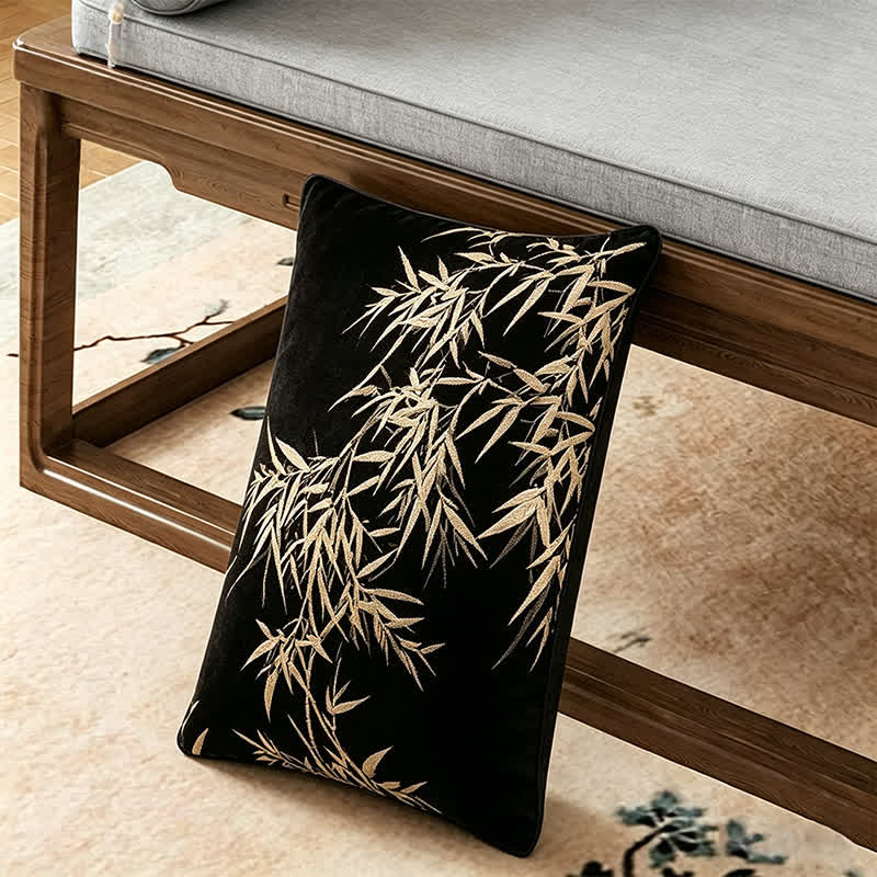 Elegante copridivano vintage con foglie di bambù. - Cuscino decorativo - 30cm x 50cm - image 2