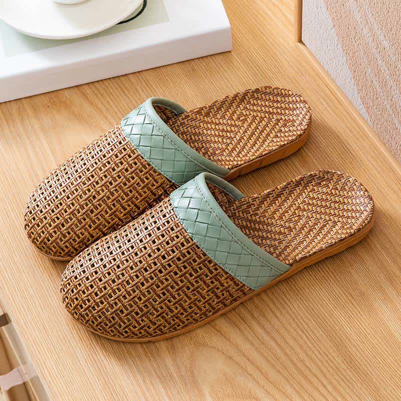 Pantofole da interno antiscivolo in rattan naturale - Verde - L - image 11