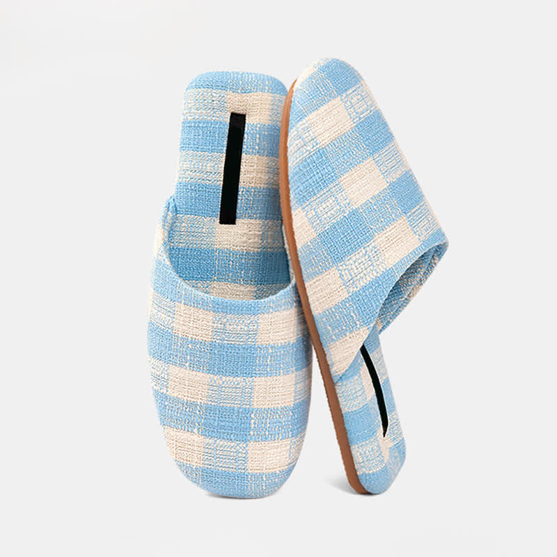 Eleganti pantofole antiscivolo in cotone e lino a quadri. - image 11