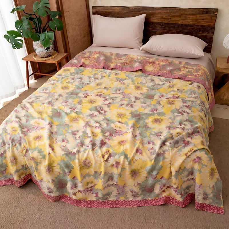 Coperta artistica in garza di cotone con motivo girasole - image 1