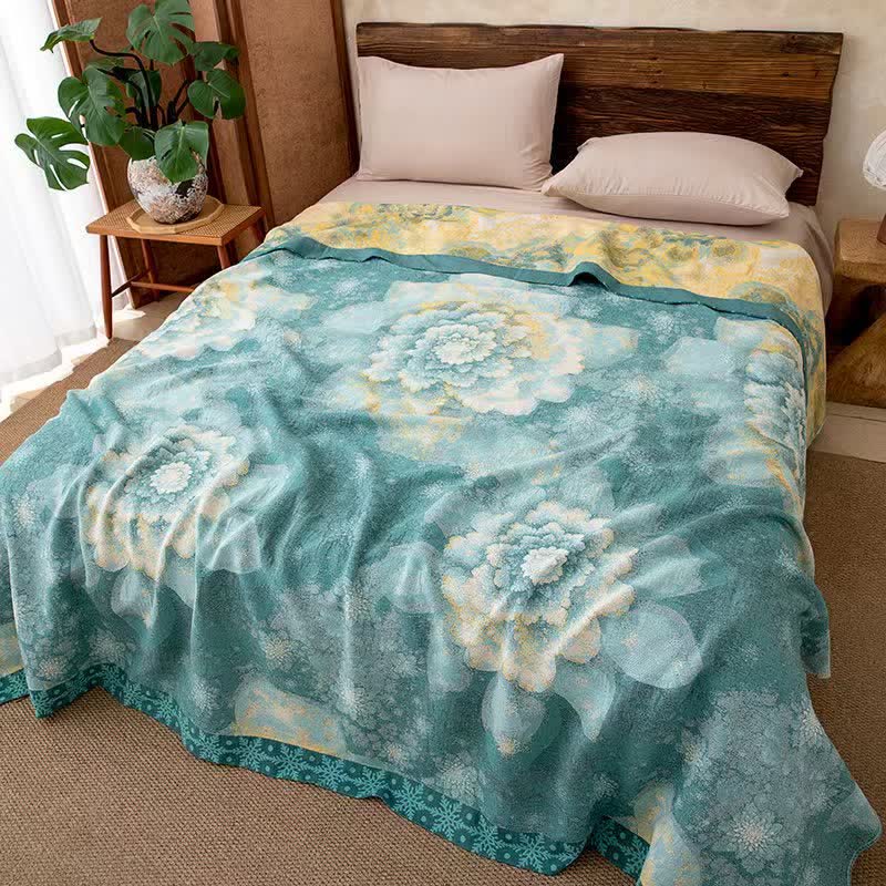 Coperta rustica in garza di cotone con motivo floreale. - image 1