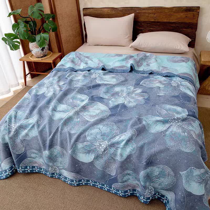Coperta in garza di cotone blu country con stampa floreale - image 1