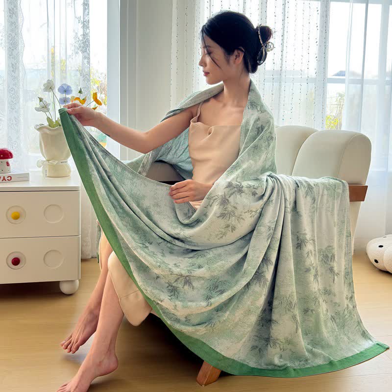 Coperta estiva artistica in fibra di bambù con motivi botanici. - image 12