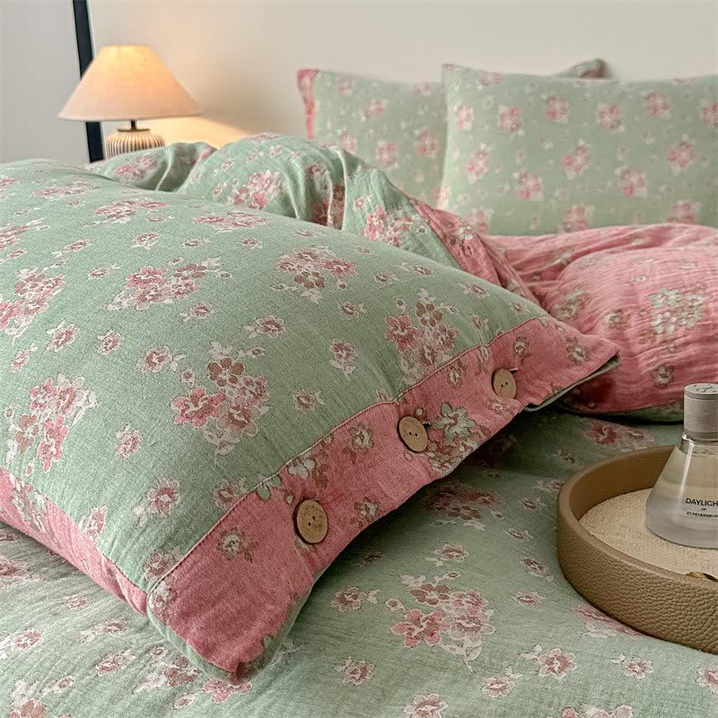 Set di biancheria da letto vintage in garza di puro cotone con motivo floreale (4 pezzi) - image 7