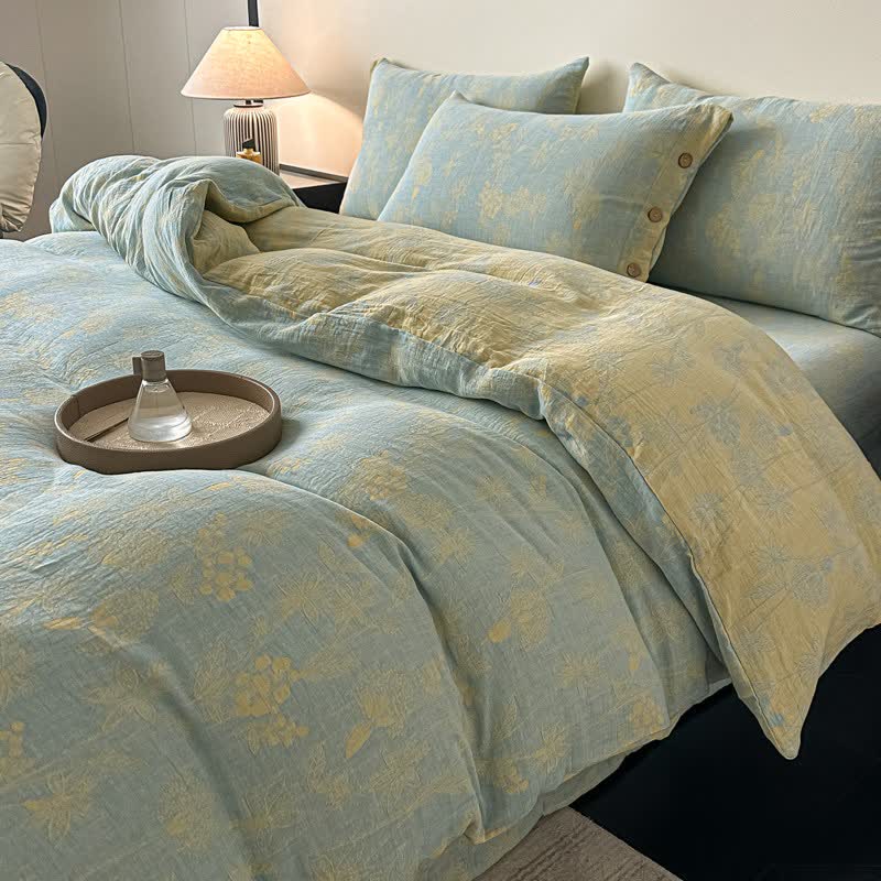 Set di biancheria da letto vintage in garza di puro cotone con motivi botanici (4 pezzi) - image 1
