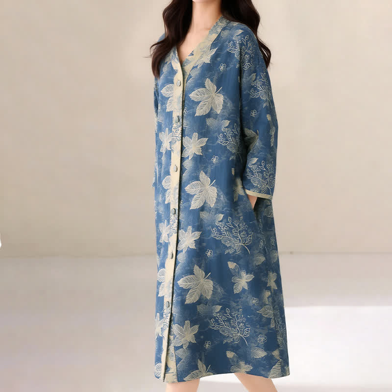 Camicia da notte in garza di cotone Blue Leaf - image 5