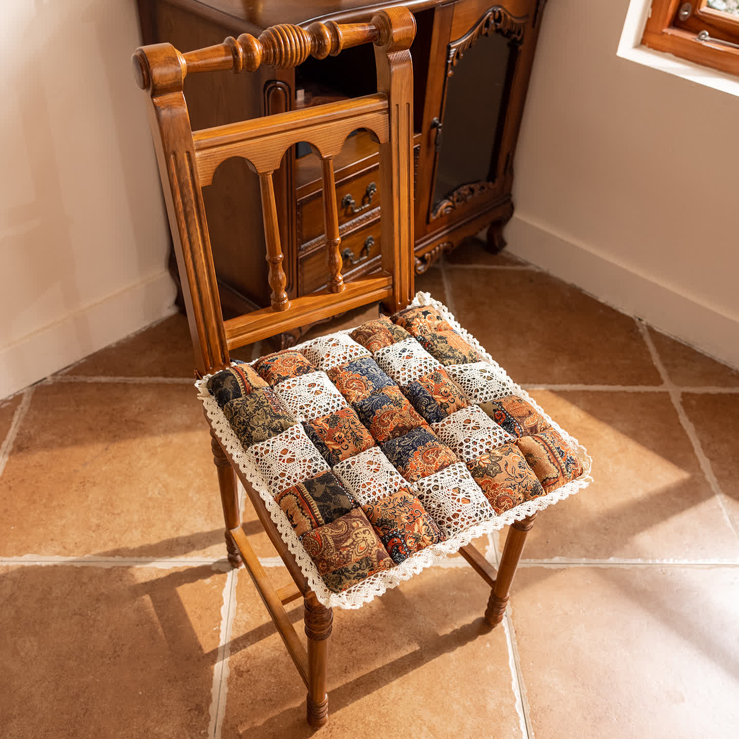 Cuscino quadrato per sedia in patchwork bohémien - Marrone - 40cm x 40cm - image 1
